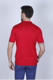 RED COLOUR, SHORT SLEEVE, ZİPPER POLO NECK, REGULAR MOLD, 100% COTTON SWEATER