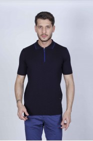 NAVY BLUE COLOUR, SHORT ZİPPER SLEEVE, ZİPPER POLO NECK, REGULAR MOLD, 100% COTTON SWEATER