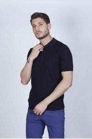 NAVY BLUE COLOUR, SHORT ZİPPER SLEEVE, ZİPPER POLO NECK, REGULAR MOLD, 100% COTTON SWEATER