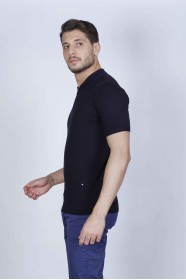 NAVY BLUE COLOUR, SHORT ZİPPER SLEEVE, ZİPPER POLO NECK, REGULAR MOLD, 100% COTTON SWEATER