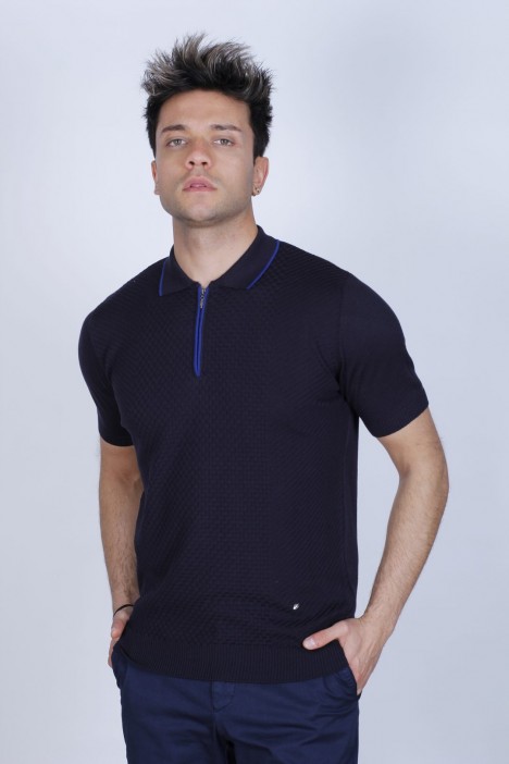 NAVY BLUE COLOUR, SHORT ZİPPER SLEEVE, ZİPPER POLO NECK, REGULAR MOLD, 100% COTTON SWEATER