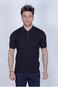 NAVY BLUE COLOUR, SHORT ZİPPER SLEEVE, ZİPPER POLO NECK, REGULAR MOLD, 100% COTTON SWEATER