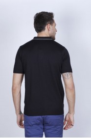 BLACK COLOUR, SHORT SLEEVE, POLO NECK, REGULAR MOLD, 100% COTTON SWEATER