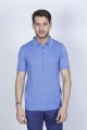 BLUE COLOUR, SHORT SLEEVE, POLO NECK, REGULAR MOLD, 100% COTTON SWEATER