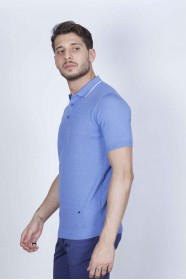 BLUE COLOUR, SHORT SLEEVE, POLO NECK, REGULAR MOLD, 100% COTTON SWEATER