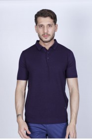 DARK PURPLE COLOUR, SHORT SLEEVE, POLO NECK, REGULAR MOLD, 100% COTTON SWEATER