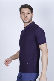 DARK PURPLE COLOUR, SHORT SLEEVE, POLO NECK, REGULAR MOLD, 100% COTTON SWEATER