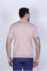 DRIED ROSE COLOUR, SHORT SLEEVE, ZİPPER POLO NECK, REGULAR MOLD, 100% COTTON SWEATER