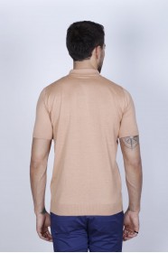 SALMON COLOUR, SHORT SLEEVE, POLO NECK, REGULAR MOLD, 100% COTTON SWEATER