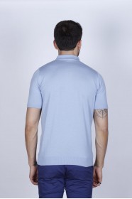 ICE BLUE COLOUR, SHORT SLEEVE, ZIPPER POLO NECK, REGULAR MOLD, 100% COTTON SWEATER