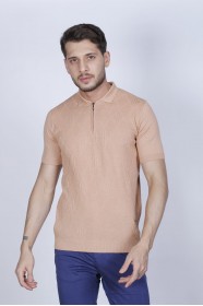 SHORT SLEEVE, ZİPPER POLO NECK, REGULAR MOLD, 100% COTTON SWEATER. DRIEDROSE