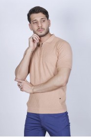 SHORT SLEEVE, ZİPPER POLO NECK, REGULAR MOLD, 100% COTTON SWEATER. DRIEDROSE