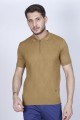 SHORT SLEEVE, ZİPPER POLO NECK, REGULAR MOLD, 100% COTTON SWEATER. DARK MUSTARD