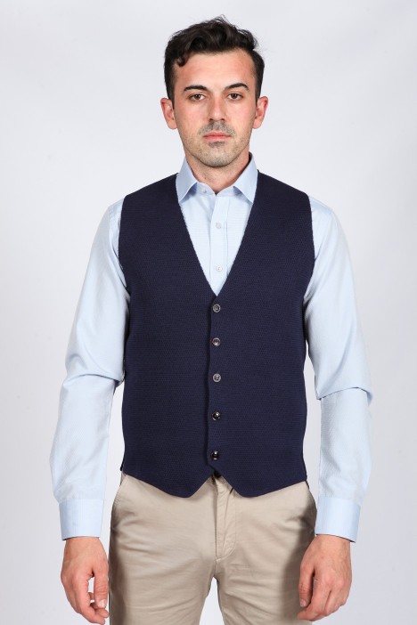 LIGHT DARK BLUE COLOR WOOL KNİTTED WAİSCOAT