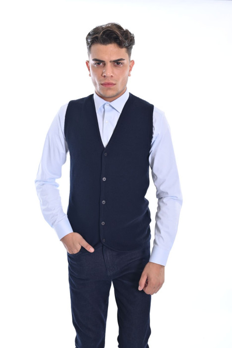 NAVY BLUE COLOR WOOL KNİTTED WAİSCOAT
