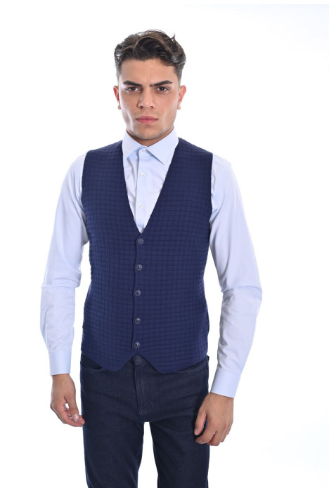 MELANGE LIGHT BLUE COLOR WOOL KNİTTED WAİSCOAT