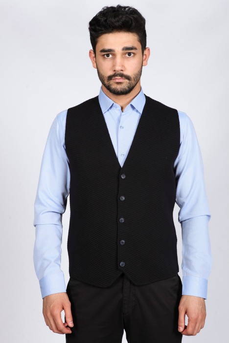 NAVY BLUE COLOR WOOL KNİTTED WAİSCOAT