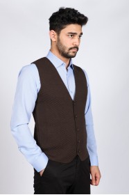 MELANGE BROWN COLOR WOOL KNİTTED WAİSCOAT